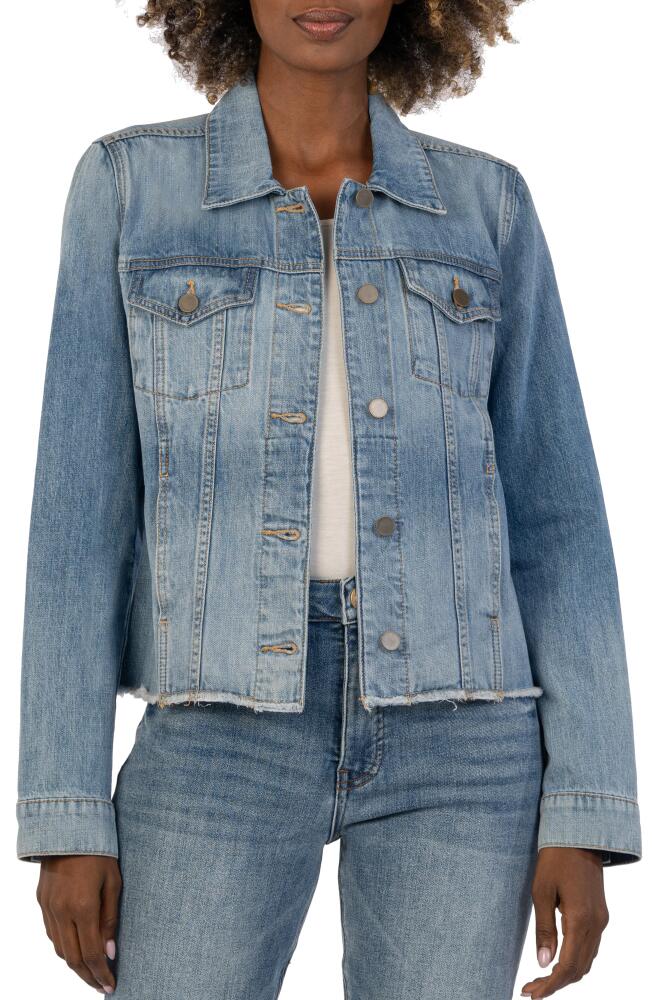 KUT from the Kloth Julia Raw Hem Denim Crop Trucker Jacket in Diagnosed Cover