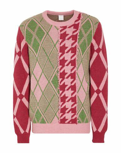 8 By Yoox Jacquard Knit Contrast Crewneck Man Sweater Pink Acrylic, Viscose, Wool, Alpaca wool Cover