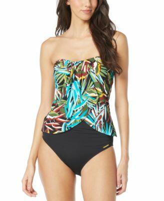 Vince Camuto Womens Printed Draped Tankini Top Riviera Shirred Cheeky Bikini Bottoms Cover