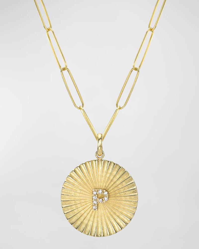 Zoe Lev Jewelry Pleated Disc with Diamond Initial Chain Necklace Cover