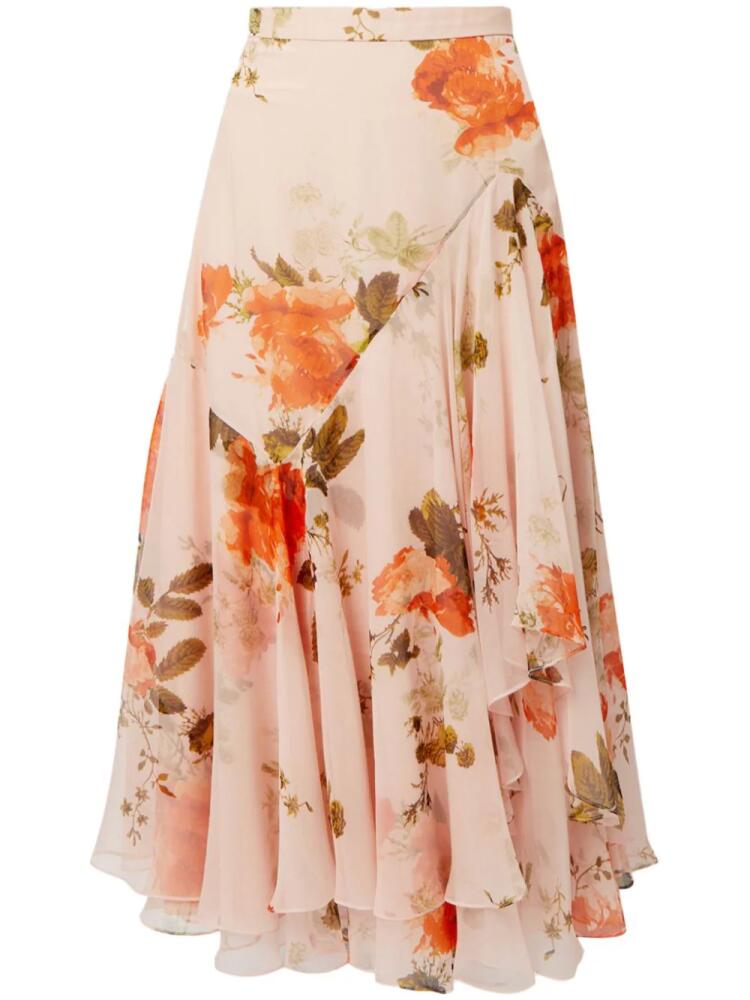 ERDEM floral-print asymmetric silk midi skirt - Pink Cover