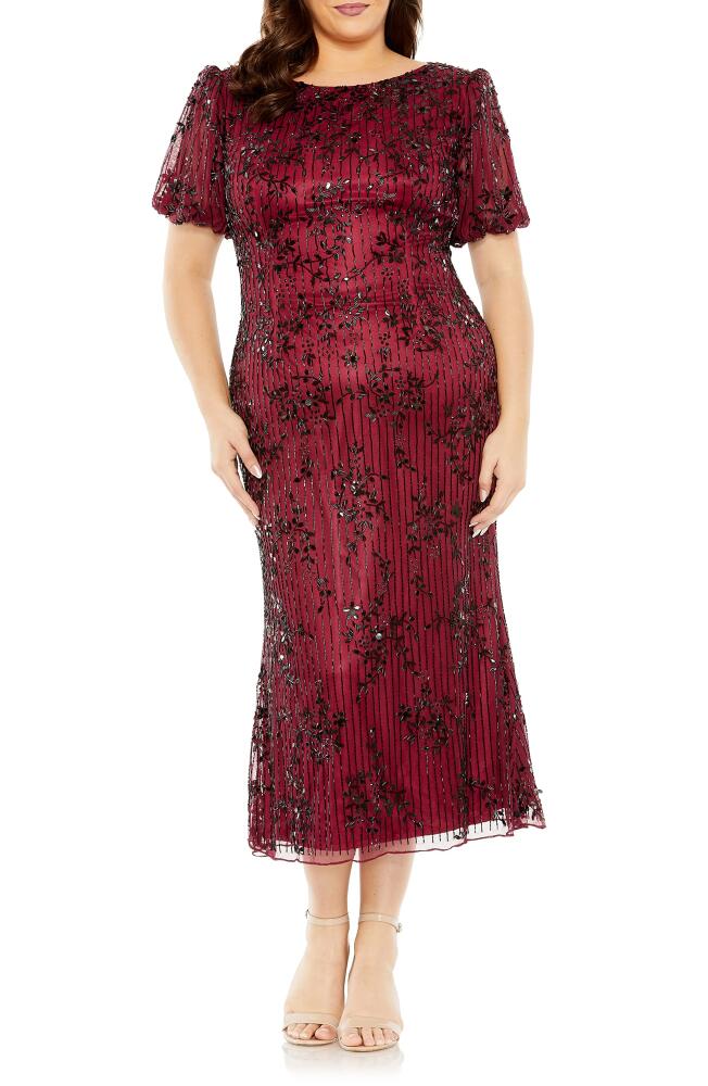 FABULOUSS BY MAC DUGGAL Beaded Cocktail Midi Dress in Burgundy Cover