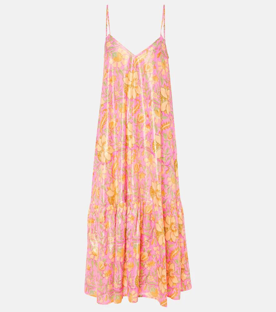 Juliet Dunn Floral cotton-blend lamé midi dress Cover