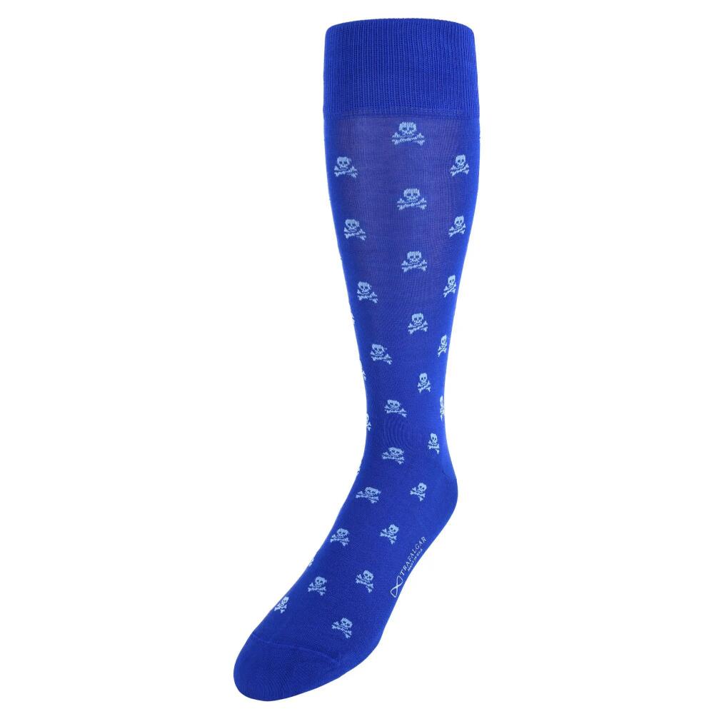 Trafalgar Rodger Skull and Cross Bones Mercerized Cotton Mid-Calf Socks in Royal Blue Cover