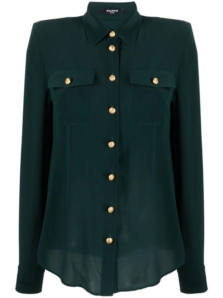 Balmain padded shoulders silk blouse - Green Cover