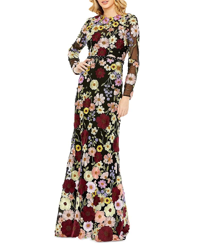 Mac Duggal Embroidered Applique High Neck Long Sleeve Trumpet Gown Cover