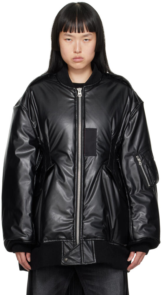 Junya Watanabe Black Insulated Faux-Leather Bomber Jacket Cover