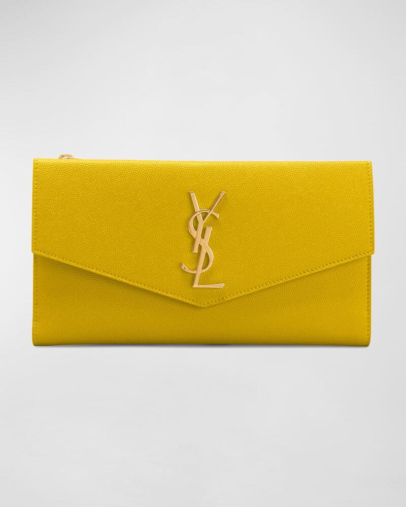 Saint Laurent YSL Monogram Small Envelope Flap Wallet with Zip Pocket in Grained Leather Cover