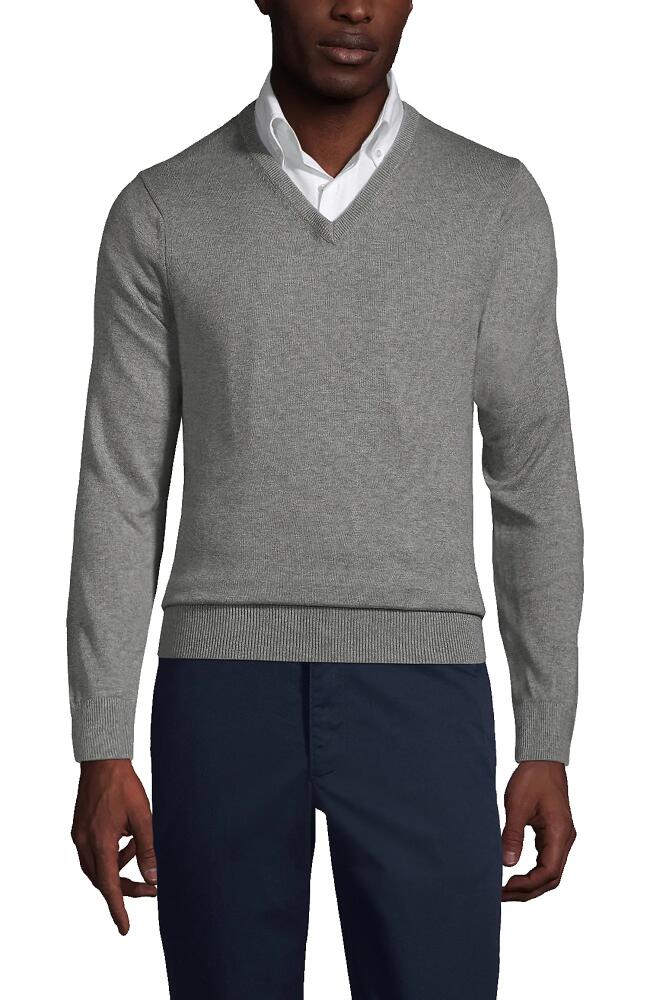 Lands' End School Uniform Cotton Modal Fine Gauge V-neck Sweater in Pewter Heather Cover