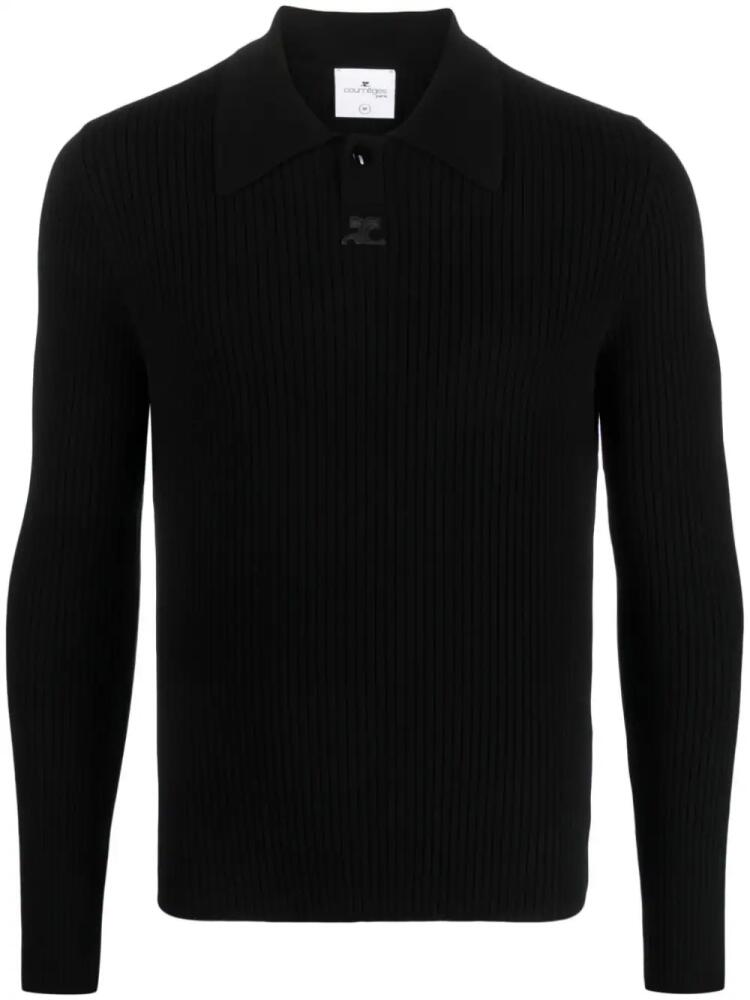 Courrèges logo-patch ribbed polo shirt - Black Cover