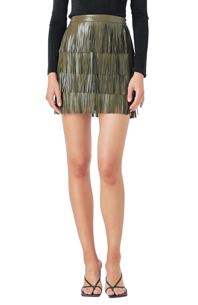 Endless Rose Fringe Tiered Faux Leather Miniskirt in Olive Cover