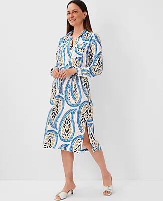 Ann Taylor Petite Paisley Midi Pocket Shirtdress Cover