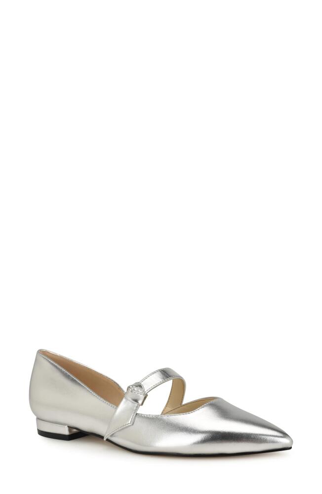 Nine West Luso Mary Jane Half D'Orsay Pointed Toe Flat in Silver Cover