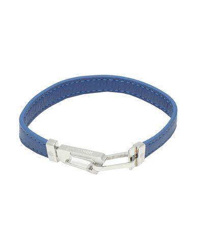 Montblanc Wrap Me Bracelet In Blue Leather With Carabiner Closure In Stainless Steel Man Bracelet Blue Soft Leather, Steel Cover