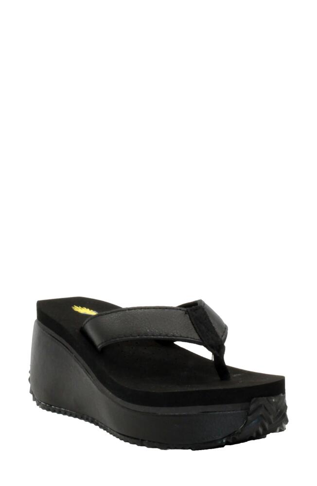 Volatile Frappachino Wedge Flip Flop in Black Leather Cover