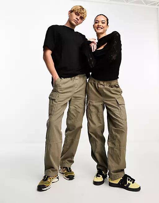 Weekday Unisex Joshua cargo pants in mole exclusive to ASOS-Brown Cover