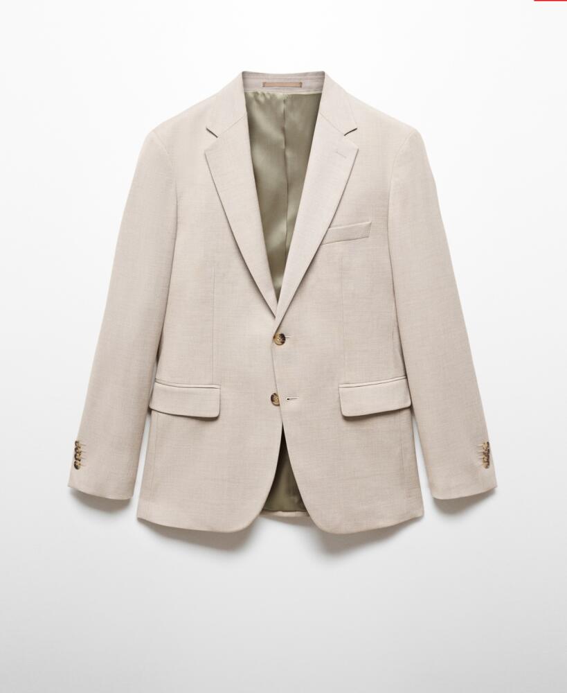 Mango Men's Stretch Fabric Slim-Fit Suit Blazer - Beige Cover