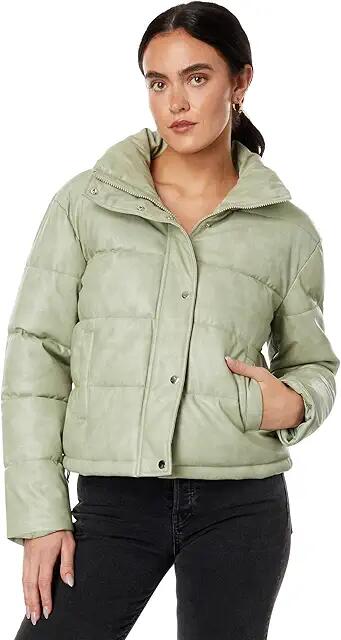 Avec Les Filles Faux-Ever Leather Cropped Puffer (Aloe) Women's Clothing Cover