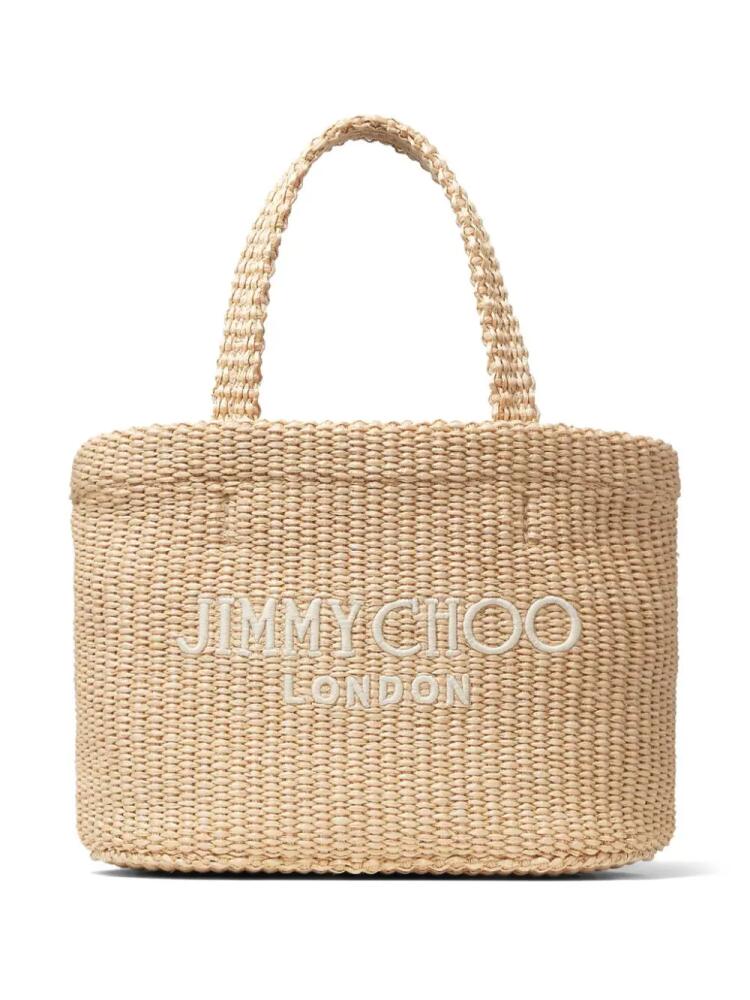 Jimmy Choo mini logo-embroidered beach bag - Neutrals Cover