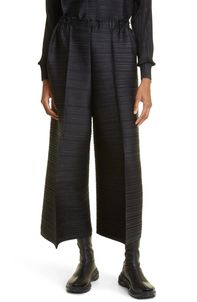 Pleats Please Issey Miyake Thicker Bounce Pleated Wide Leg Crop Pants in Black Cover