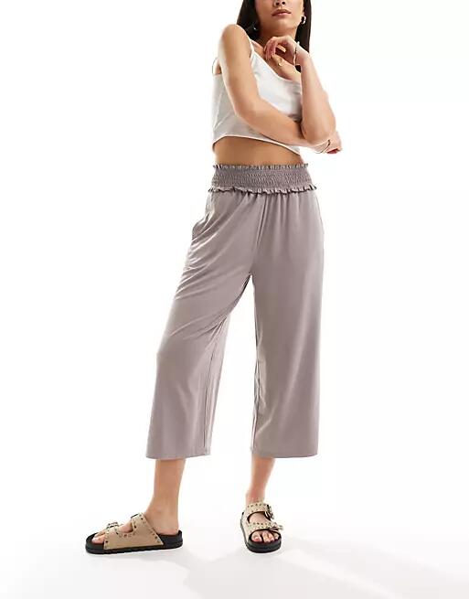 ASOS DESIGN shirred waist cropped culotte pants in slate-Gray Cover