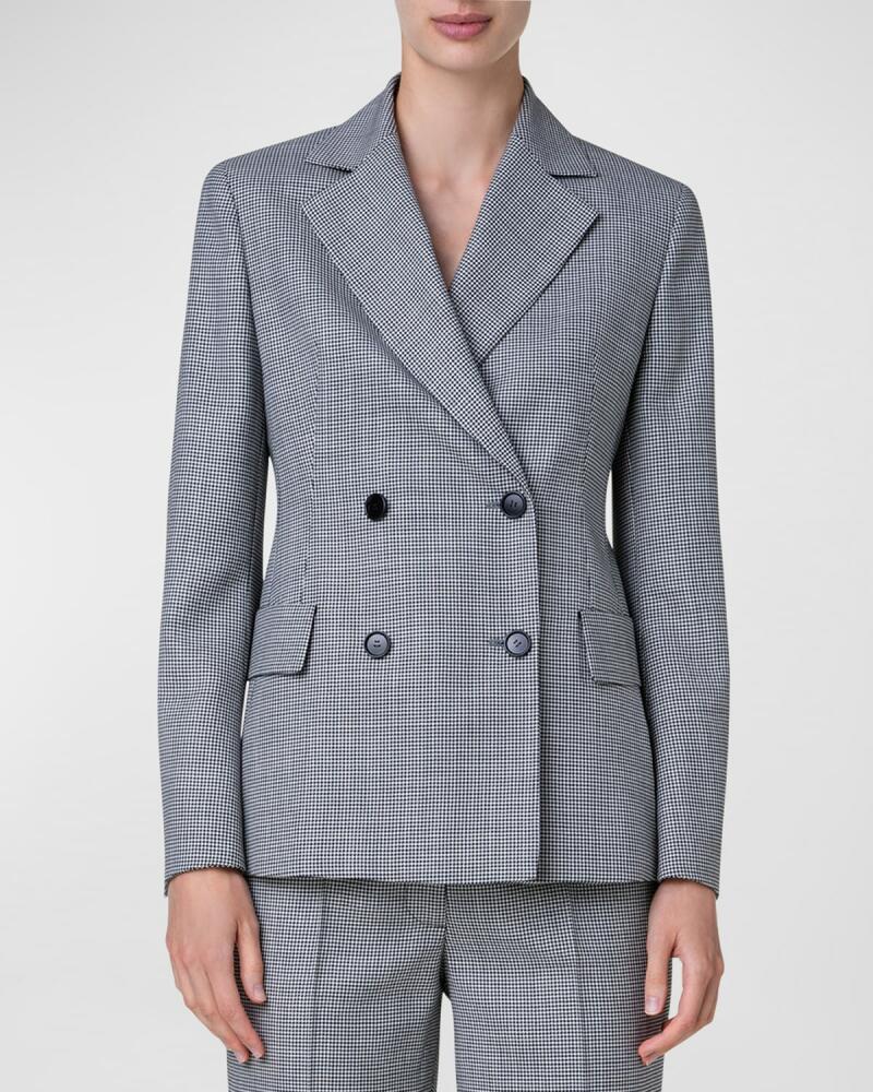 Akris Marvin Micro Houndstooth Double-Breasted Blazer Cover