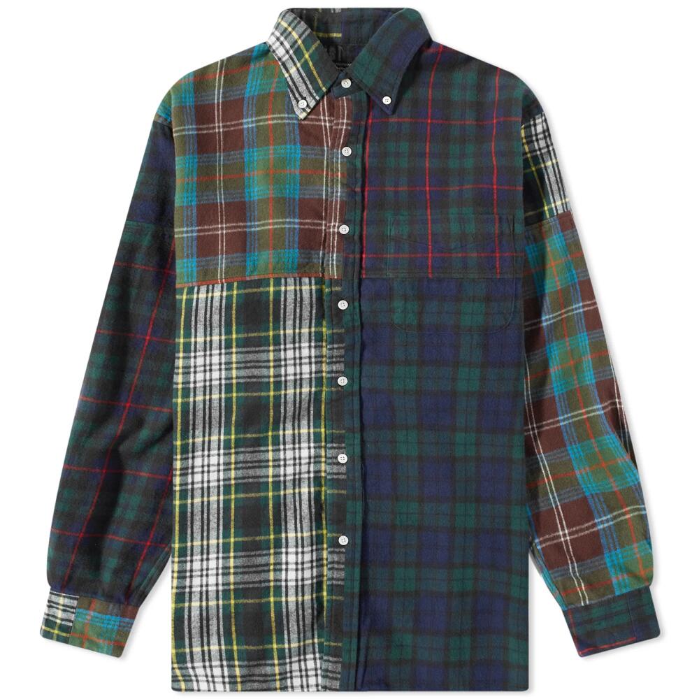 END. x Beams Plus Men's 'Ivy League' Button Down Flannel Check Panel Shirt in Multi Cover