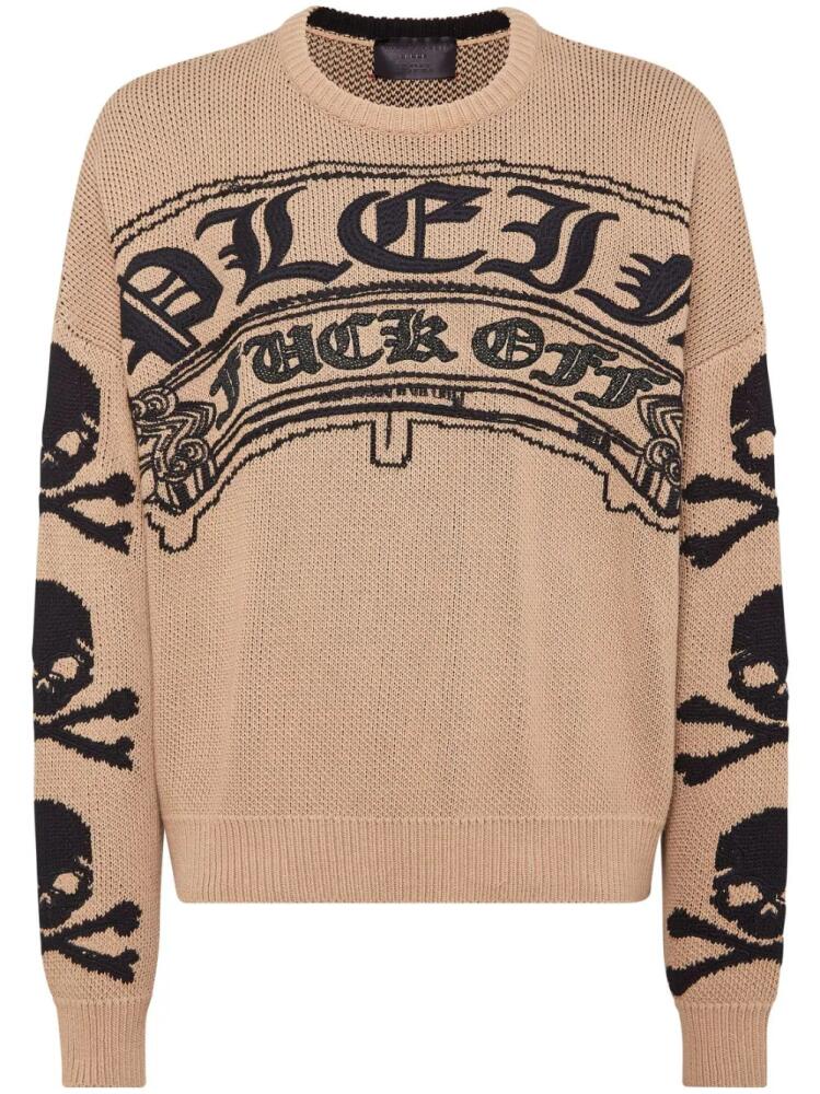 Philipp Plein logo-embroidered crew-neck sweater - Neutrals Cover