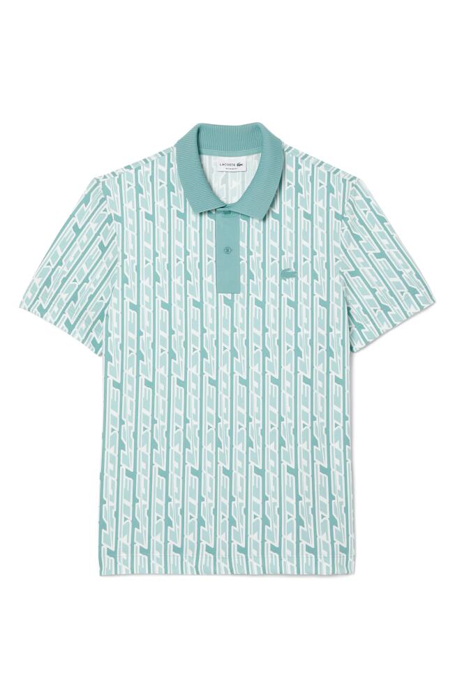 Lacoste Regular Fit Print Stretch Cotton Blend Polo Shirt in Florida/Pastille Mint Cover