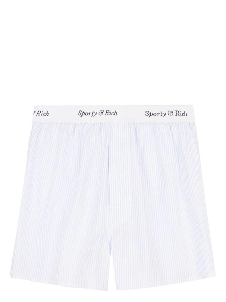 Sporty & Rich logo-waistband striped cotton shorts - Blue Cover