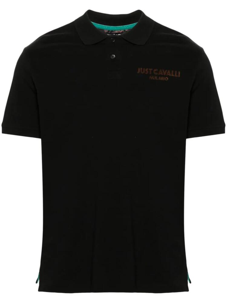 Just Cavalli logo-flocked polo shirt - Black Cover