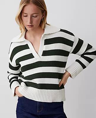 Ann Taylor Weekend Stripe Collared Sweater Cover