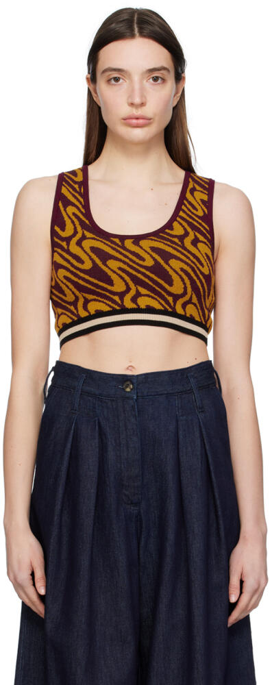 Dries Van Noten Burgundy & Yellow Jacquard Tank Top Cover