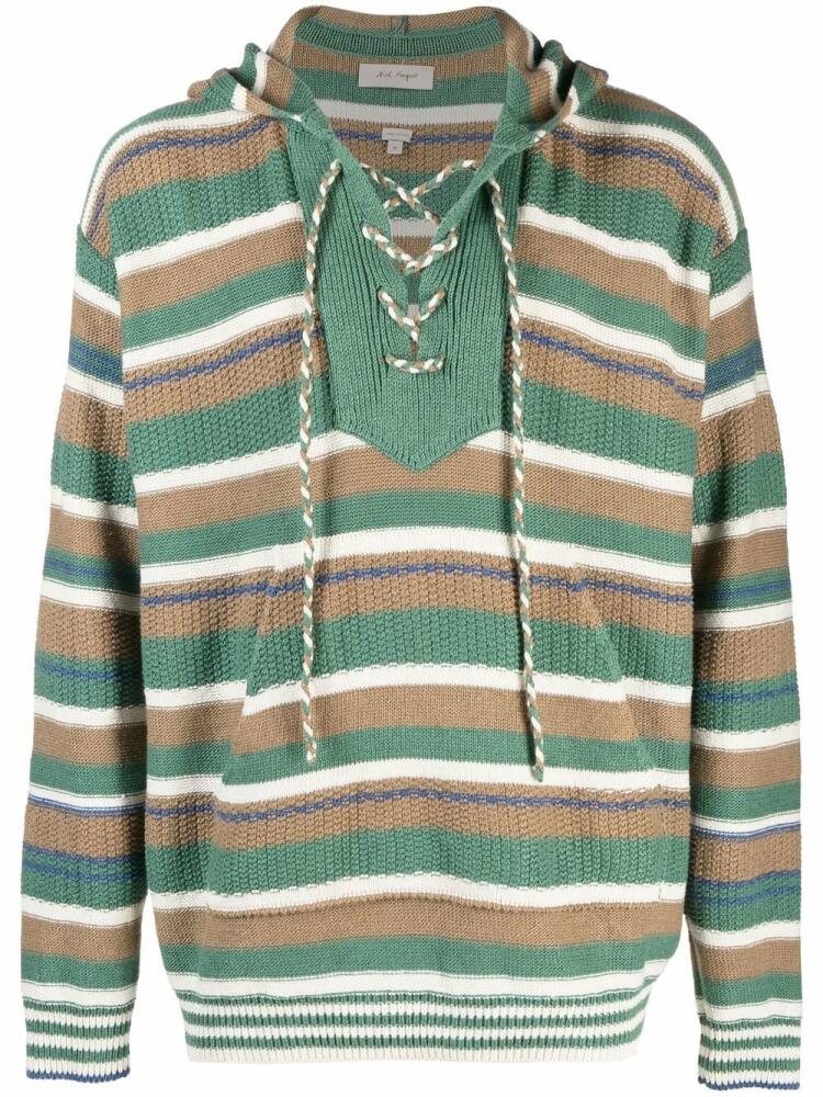 Nick Fouquet stripe-pattern knitted hoodie - Green Cover