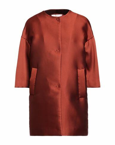 Annie P. Woman Overcoat & Trench Coat Rust Polyester, Silk Cover