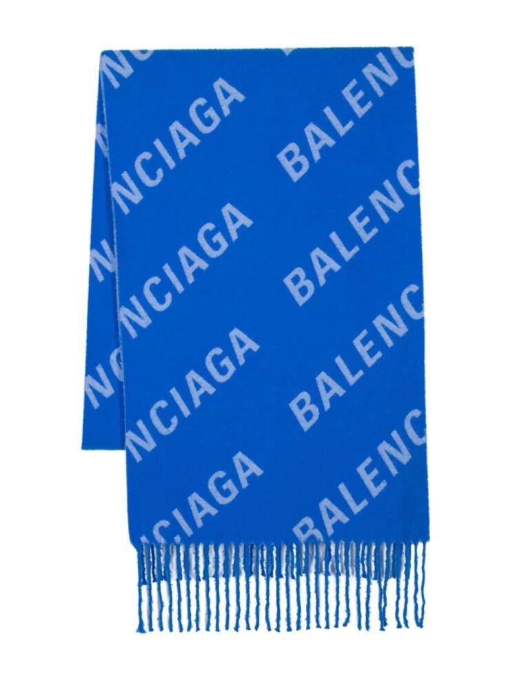 Balenciaga logo-jacquard wool scarf - Blue Cover