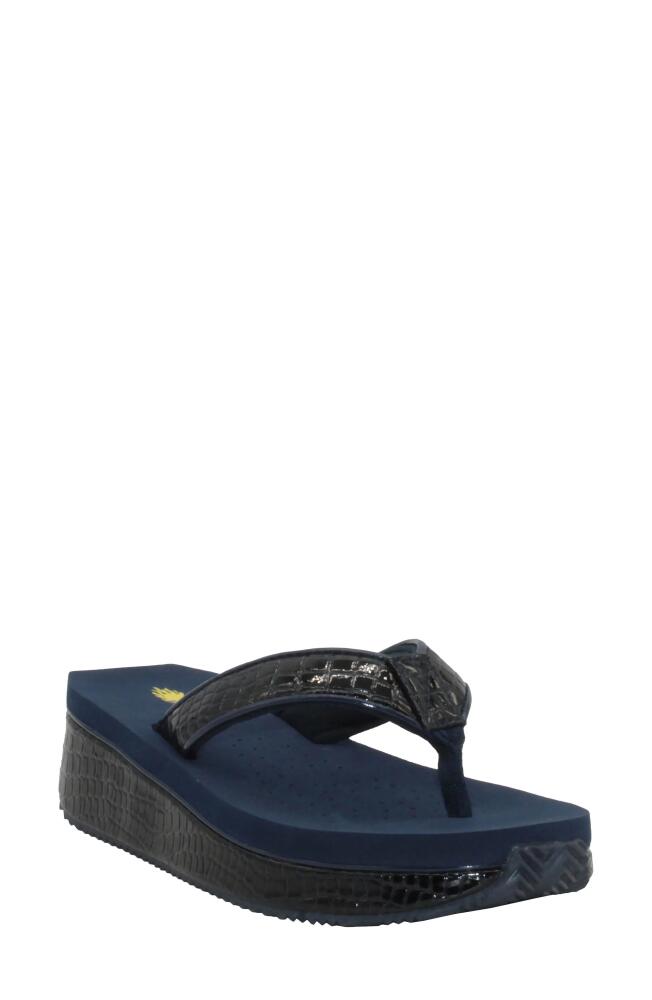 Volatile 'Mini Croco' Wedge Sandal in Navy Cover