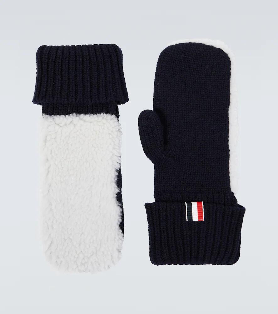 Thom Browne Shearling-trimmed wool mittens Cover