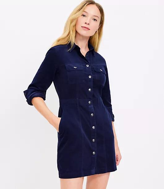 Loft Petite Corduroy Mini Pocket Shirtdress Cover