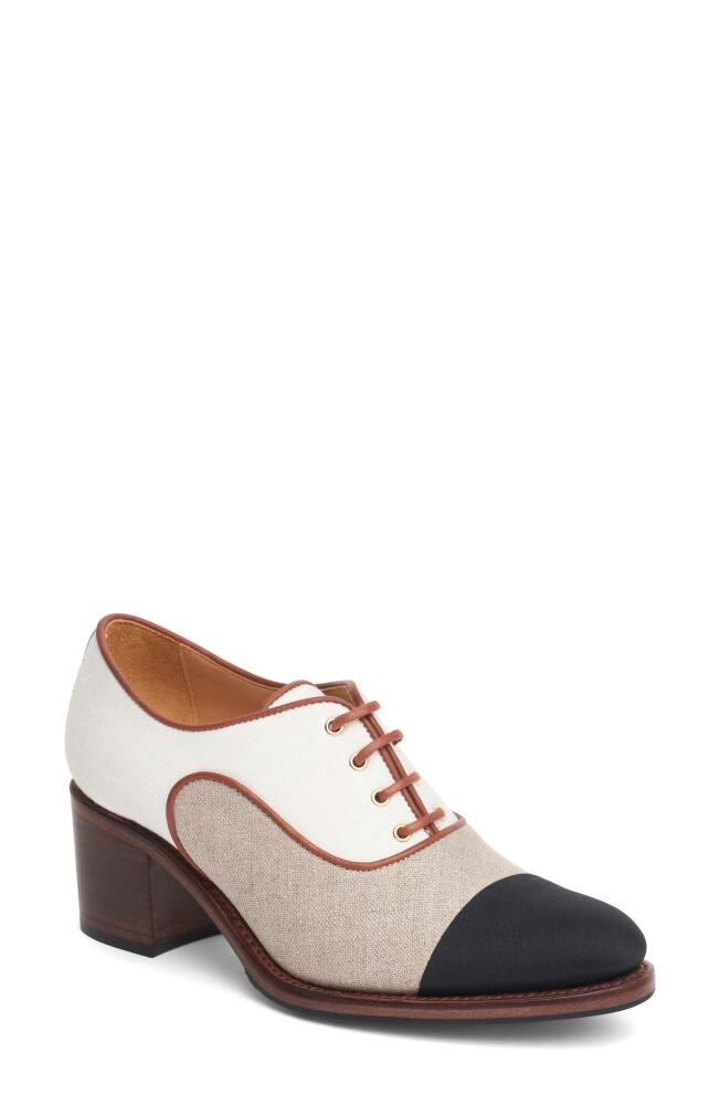 The Office of Angela Scott Mrs. Maisel Oxford Pump in Linen Color Block Cover