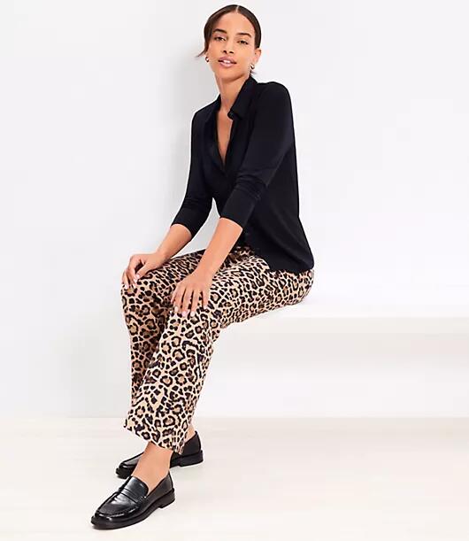 Loft Petite Side Zip Ankle Flare Pants in Leopard Print Twill Cover