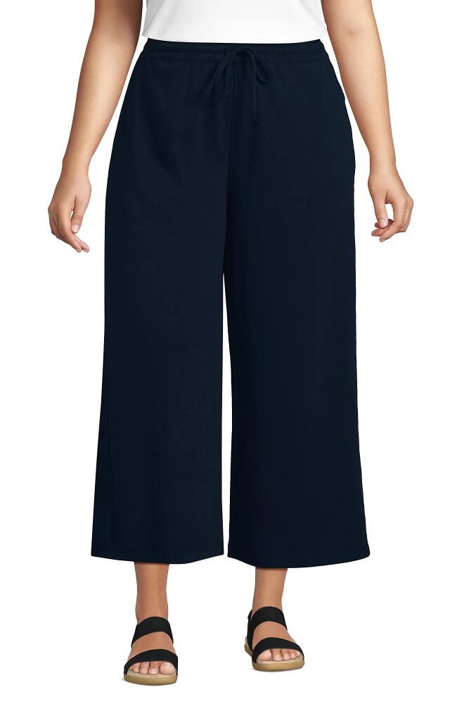 Lands' End Plus Size Sport Knit Elastic Waist Wide Leg Crop Pants in Radiant Navy Cover