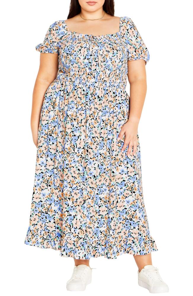 City Chic Emilee Floral Smocked Maxi Dress in Peach Petal Cover