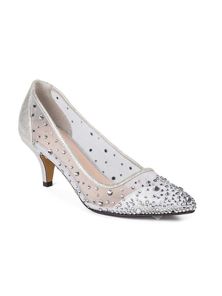 Lady Couture Women's Silk Embellished Pumps - Silver Cover