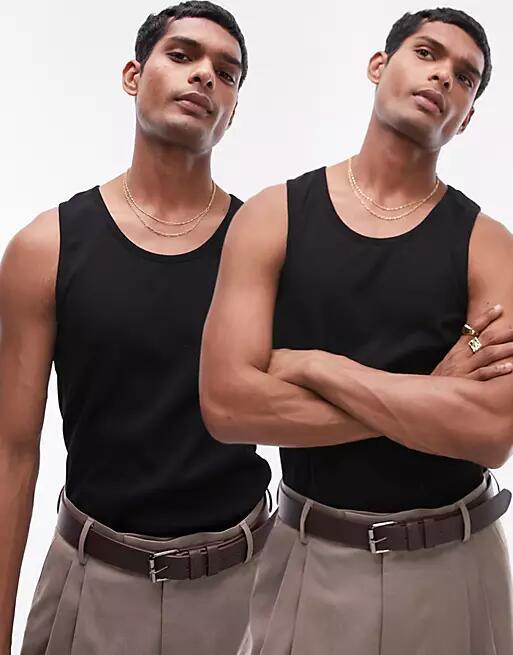 Topman 2 pack ribbed tank in black Cover