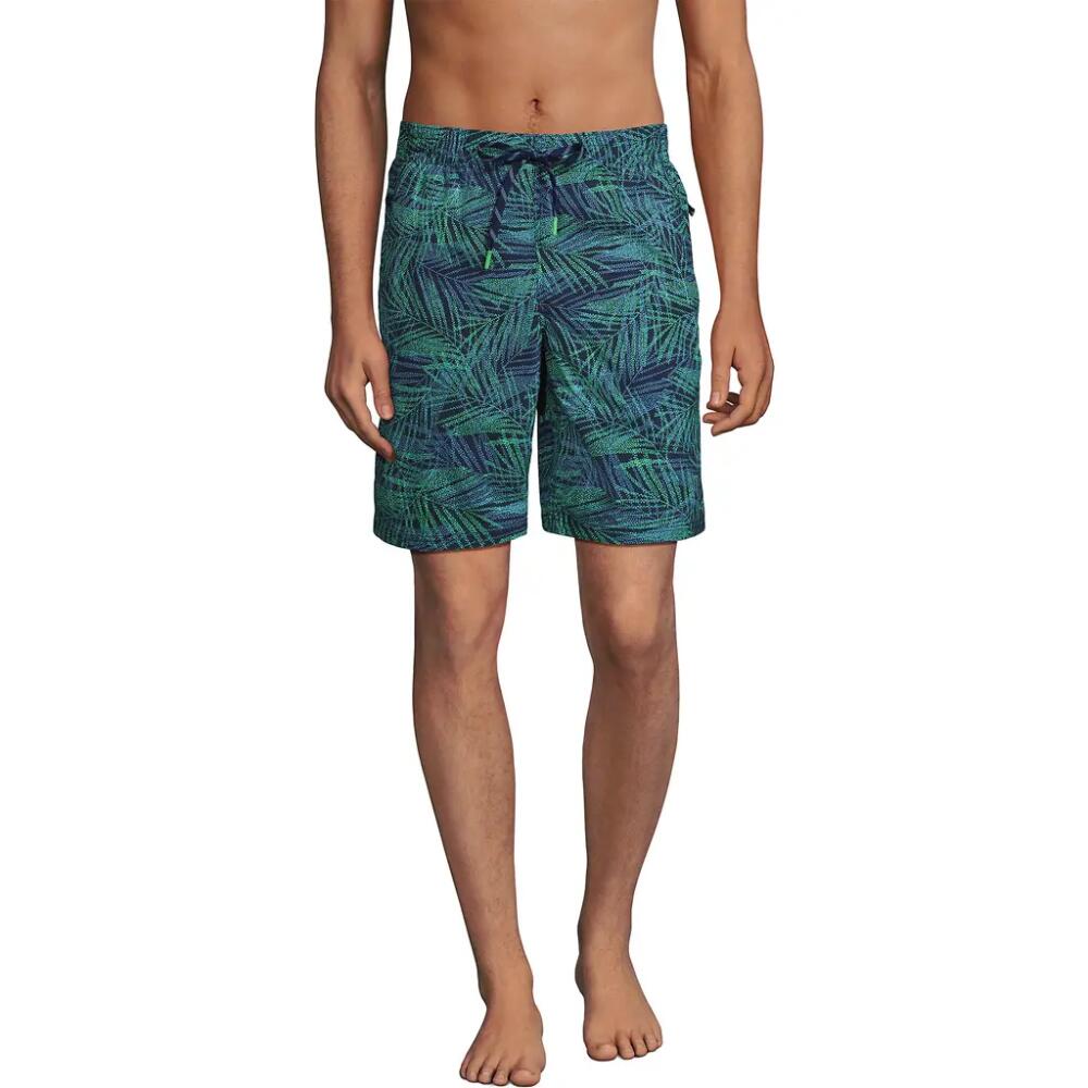 Lands' End 9" Volley Swim Trunks in Deep Sea Navy Stipple Palm Cover