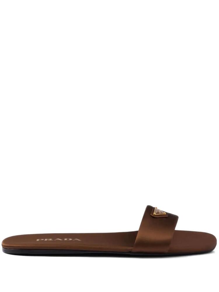 Prada triangle-logo satin slides - Brown Cover