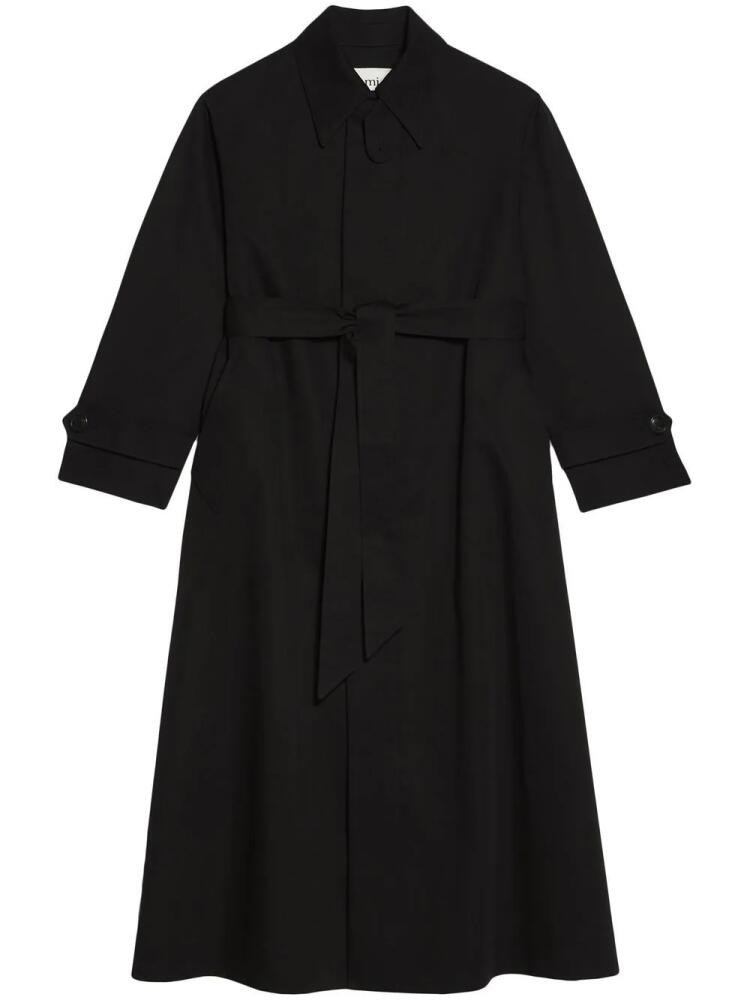 AMI Paris pointed-collar tie-waist trench coat - Black Cover