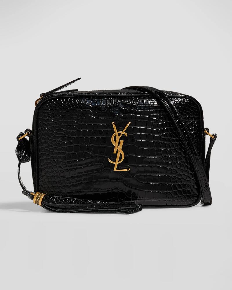 Saint Laurent Lou Medium YSL Camera Bag with Tassel in Croc Embossed Leather Cover