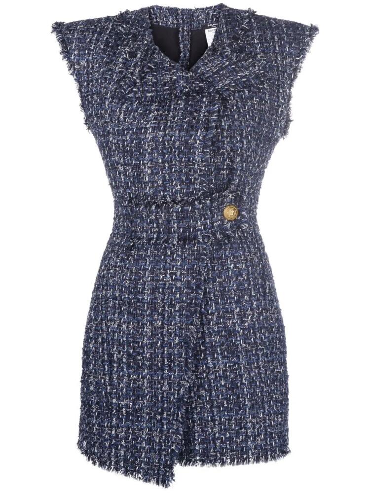 Balmain sleeveless denim tweed dress - Blue Cover